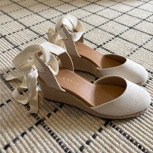 Kelly & Katie Espadrille Wedge Sandals with Ankle Ties - Ivory Size 8.5